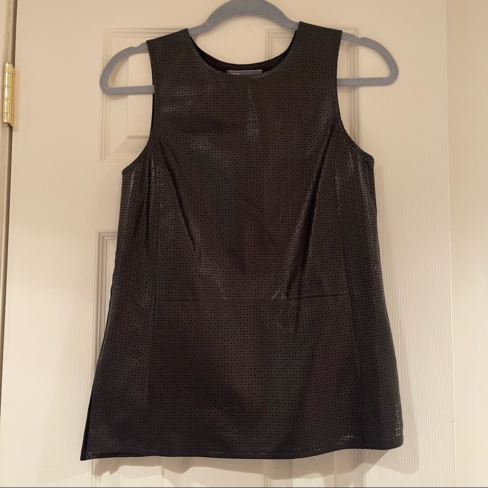 Vince black leather cut-out tank top blouse